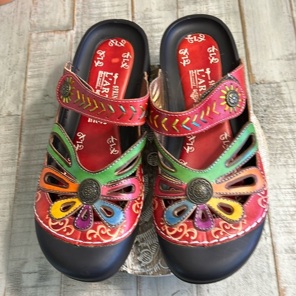 L’ARTISTE SPRING STEP WOMENS COOA HAND PAINTED LEATHER CLOG SIZE 40/9 - Picture 3 of 14